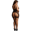 Shots Peek-A-Boo Plus Size High Neck Fishnet Dress with Lace Trim XXL-5XL