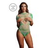 Shots Leg Avenue Short Sleeve Tie-Dye Fishnet Bodysuit &amp; Face Jewel Set, Multicolor