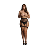 Shots Leg Avenue Plus Size Striped Fishnet Garterbelt 2XL-5XL Juodas