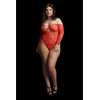 Shots Wonder Rhinestone Lace Bodysuit Plus Size Raudona Off-Shoulder 1XL-3XL