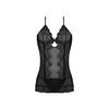 Magic Silk Exposed Chemise &amp; Mesh Briefs Set L/XL Juodas Lace Detail
