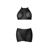 Magic Silk Exposed Polka Dot Mesh Halter Top &amp; Mini Skirt Set L/XL Juodas