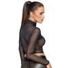 Noir Handmade Powernet Zip Top M - Juodas, Fitted, Stand-up Collar
