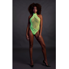 Ouch By Shots Neon Lingerie Bodysuit by Shots - Halter Neck, UV Reactive, Neon Žalias