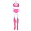 Ouch By Shots NEON Rožinė Two-Piece Crop Top &amp; Garter Stockings Set UV Active S-L