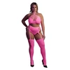 Ouch By Shots NEON Rožinė Two-Piece Crop Top &amp; Garter Stockings Set UV Active S-L