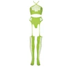 Ouch By Shots Shots Neon UV Crop Top &amp; Stockings Set - Neon Rožinė, Stretch Fabric