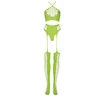 Ouch By Shots Shots Neon Two-Piece Lingerie Set with Crop Top &amp; Stockings UV Rožinė