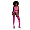 Ouch By Shots Shots Neon UV Crop Top &amp; Garter Belt Stockings Set - Stretchy Neon Rožinė