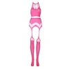 Ouch By Shots Shots Neon UV Crop Top &amp; Garter Belt Stockings Set - Stretchy Neon Rožinė