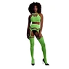 Ouch By Shots Shots Neon Glow Crop Top &amp; Garter Stockings Set UV Reactive Rožinė XL/XXXXL