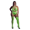 Ouch By Shots Shots Neon UV Crop Top &amp; Stockings Set - Neon Rožinė, Stretch Fabric