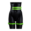 Ouch By Shots Ouch! Glow in the Dark Thigh Cuffs &amp; Belt Set S/M - Luminous Žalias