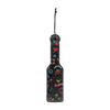 Ouch By Shots Ouch! Leather Paddle with Printed Design, Adjustable Wrist Strap, Juodas