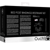 Ouch By Shots Shots Toys Bed Post Restraint Kit with Leather Flogger &amp; Satin Mask