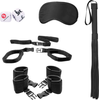 Ouch By Shots Shots Toys Bed Post Restraint Kit with Leather Flogger &amp; Satin Mask