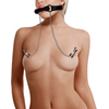 Ouch By Shots Sinner Gear Silicone Bit Gag with Adjustable Nipple Clamps Juodas
