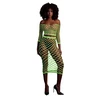 Ouch By Shots Neonessa UV-Active Neon Crop Top &amp; Maxi Skirt Set, Long Sleeve, Žalias/Rožinė