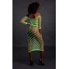 Ouch By Shots Neonessa UV-Active Neon Crop Top &amp; Maxi Skirt Set, Long Sleeve, Žalias/Rožinė