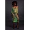 Ouch By Shots Neonessa UV-Active Neon Crop Top &amp; Maxi Skirt Set, Long Sleeve, Žalias/Rožinė