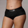 Ouch By Shots Satisfyer Vibrating Strap-On Brief XL/XXL - Juodas, 10-Speed Bullet, Adjustable Fit