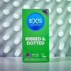 EXS 3-in-1 Ribbed &amp; Dotted Flared Latex Condoms 12-Pack 56mm
