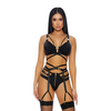 Forplay Dreamgirl Buckle Up 3-Piece Lingerie Set with Gold Accents XL