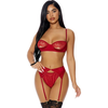 Forplay Fantasy Lingerie Just a Peek 3-Piece Lace Set with Garter Belt L