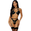 Forplay Link To Me 3-Piece Vinyl Lingerie Set with Chains and Garter L