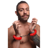 XR Brands Furry Adjustable Raudona Restraint Handcuffs with Keys 4.5-7in