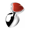 XR Brands Raudona Jasper Heart Plug Medium - Aluminum, Gem Accent