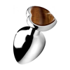 XR Brands Heart Plug Large - Aluminum &amp; Tiger Eye Gem, 3 Inch