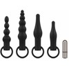 EasyToys Silicone Anal Plug Set with Vibrating Bullet - Juodas, 4 Sizes