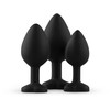 EasyToys 3-Piece Silicone Plug Set with Decorative Heart Gem, Juodas