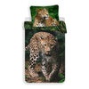 Patalynė bawełniana 140x200 Leopard Lampart pantera liście palmy monstery žalia 5031 poszewka 70x90