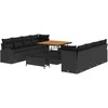 Sofa Sodo Sofų Rinkinys su pagalve su saugykla 11 pcs Juoda