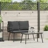 Lauko baldų komplektas Sodo valgomojo komplektas su pagalve 2 pcs Juoda poliratanas