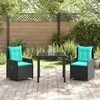Lauko baldų komplektas Sodo valgomojo komplektas su pagalve 3 pcs Juoda Poli ratanas