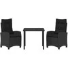 Lauko baldų komplektas Sodo valgomojo komplektas su pagalve 3 pcs Juoda poliratanas