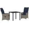 Stalo ir kėdžių komplektas su pagalve 3 pcs Pilka PE ratanas