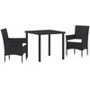 Lauko baldų komplektas Sodo valgomojo komplektas su pagalve 3 pcs Juoda poliratanas