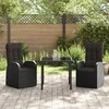 Lauko baldų komplektas Sodo valgomojo komplektas su pagalve 3 pcs Juoda poliratanas