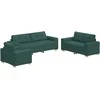 Sofa 3 pcs Tamsiai žalia 221 x 80 x 80 cm Lino mišinio audinys