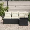 Lauko baldų komplektas Sodo Sofų Rinkinys su pagalve 4 pcs Juoda poliratanas