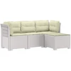 4 Vietų Sodo Sofa su Pagalvėlėmis Ratanų Imitacija PP Balta