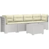 4 vietų sodo sofa su pagalvėmis pintinės išvaizdos PP Balta