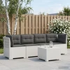 4 vietų sodo sofa su pagalvėmis pintinės išvaizdos PP Balta