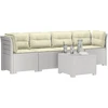 4 vietų sodo sofa su pagalvėmis pintinės išvaizdos PP Balta