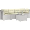 4 vietų sodo sofa su pagalvėmis pintinės išvaizdos PP Balta
