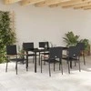 Lauko baldų komplektas Sodo valgomojo komplektas su pagalve 7 pcs Juoda poliratanas